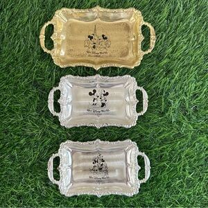 Set of 3 Walt Disney World Mini Decorative Serving Trays Silver & Gold Toned